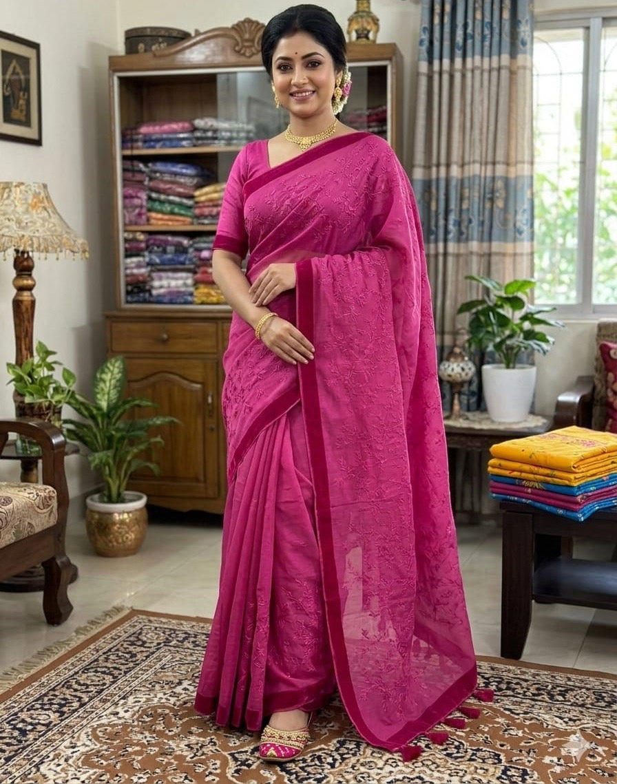 Premium Half-Silk Embroidery Saree