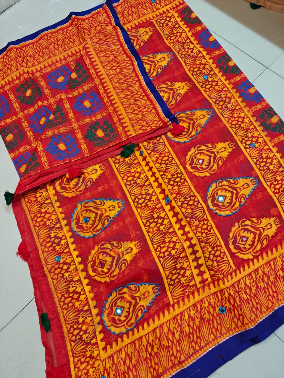 Premium Boutique Silk Saree | Multicolor Traditional Design | Hand Embroidered | Matching Blouse Piece