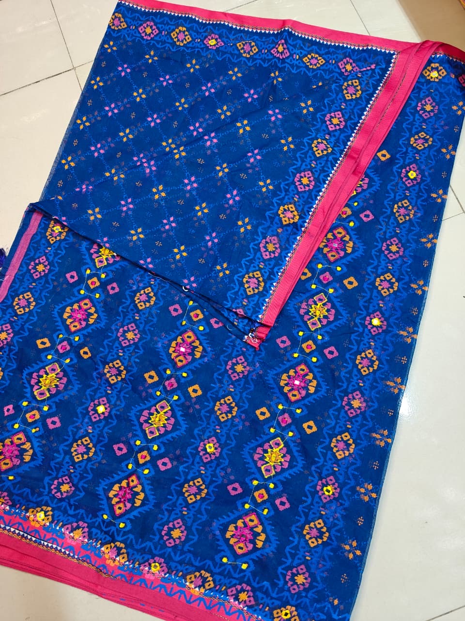 Premium Boutique Silk Saree | Teal Green Buti Design | Hand Embroidered | Matching Blouse Piece