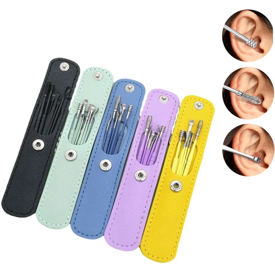 6 PCS Ear Pick Set – Portable Ear Cleaner | Stainless Steel With Leather Case | Ear Wax Removal Kit
