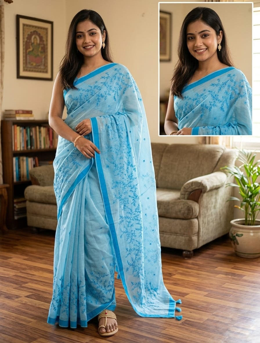 Premium Half-Silk Embroidery Saree