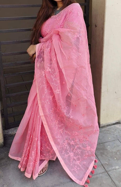 Premium Half-Silk Embroidery Saree