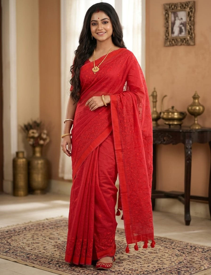 Premium Half-Silk Embroidery Saree