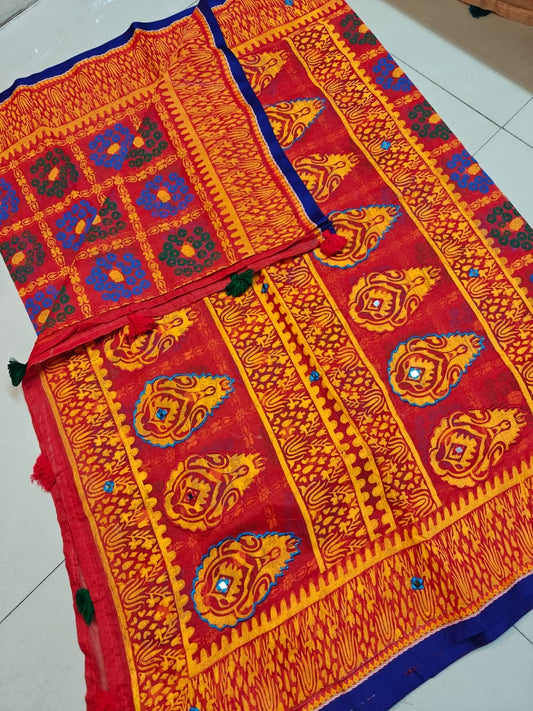 Premium Boutique Silk Saree | Multicolor Traditional Design | Hand Embroidered | Matching Blouse Piece