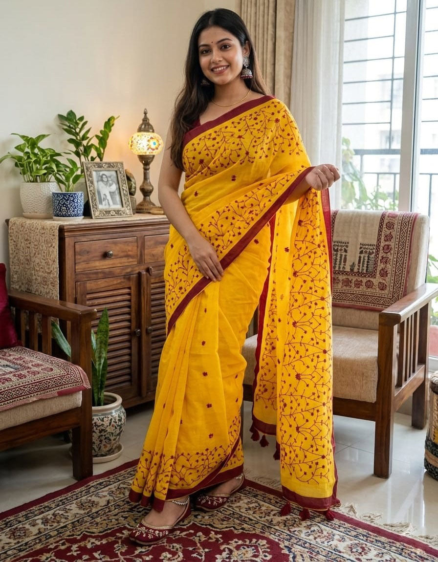 Premium Half-Silk Embroidery Saree
