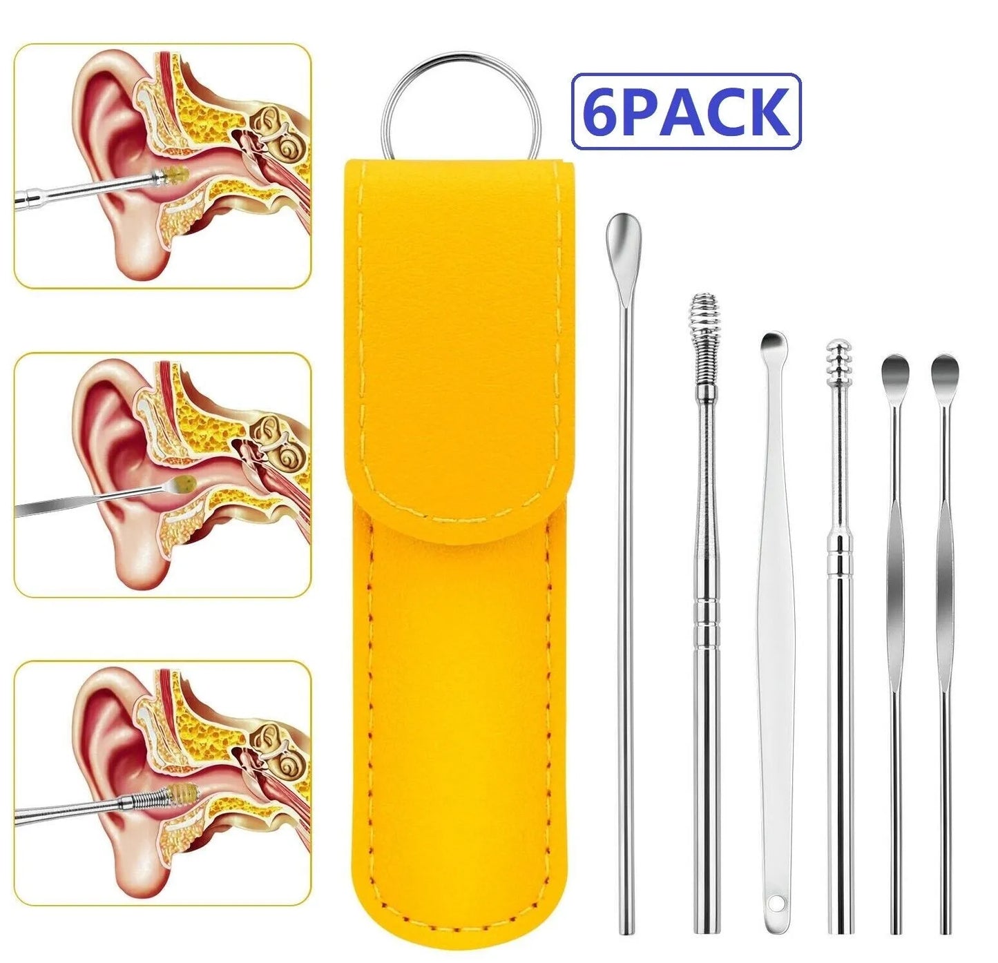 6 PCS Ear Pick Set – Portable Ear Cleaner | Stainless Steel With Leather Case | Ear Wax Removal Kit