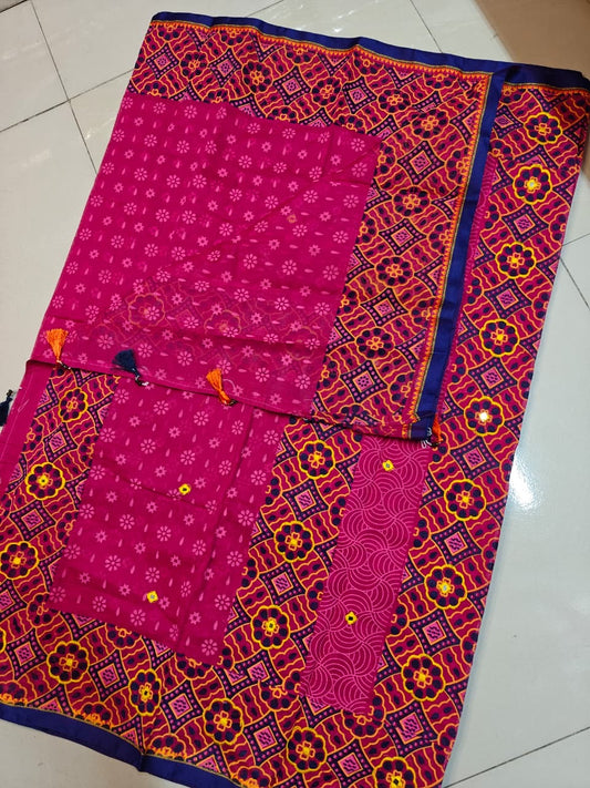 Premium Boutique Silk Saree | Peach Rose Geometric Design | Hand Embroidered | Matching Blouse Piece
