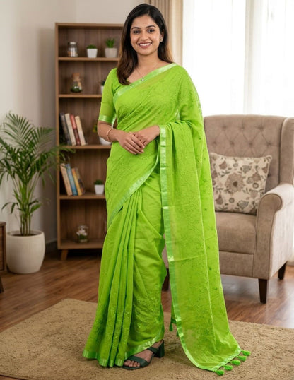 Premium Half-Silk Embroidery Saree