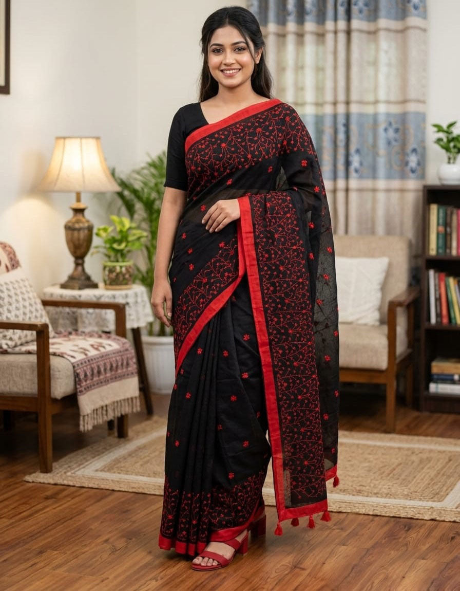 Premium Half-Silk Embroidery Saree