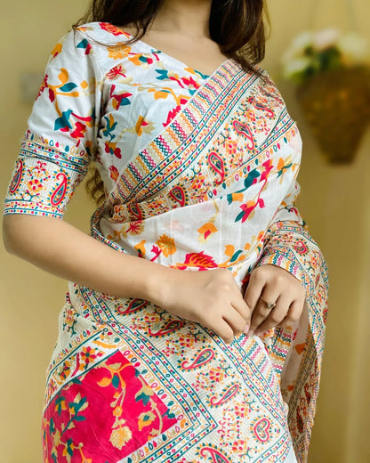 Half Silk Jamdani Saree with Free Blouse Piece | Free Delivery