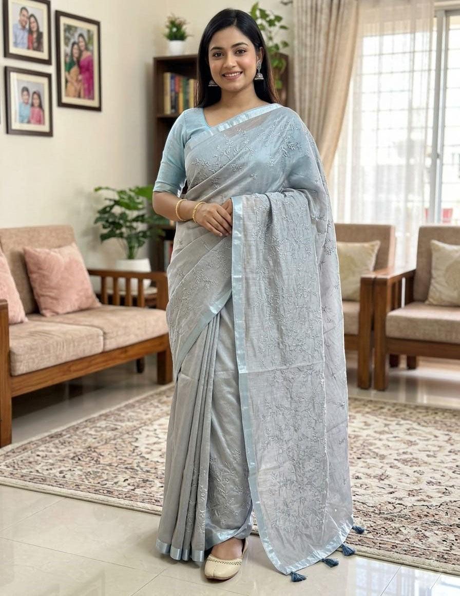 Premium Half-Silk Embroidery Saree