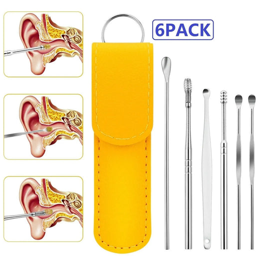 6 PCS Ear Pick Set – Portable Ear Cleaner | Stainless Steel With Leather Case | Ear Wax Removal Kit