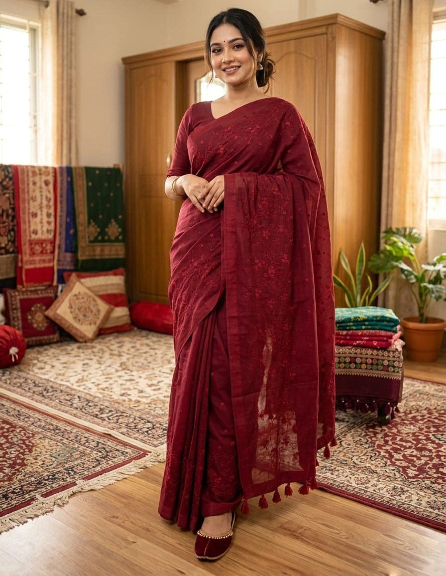 Premium Half-Silk Embroidery Saree