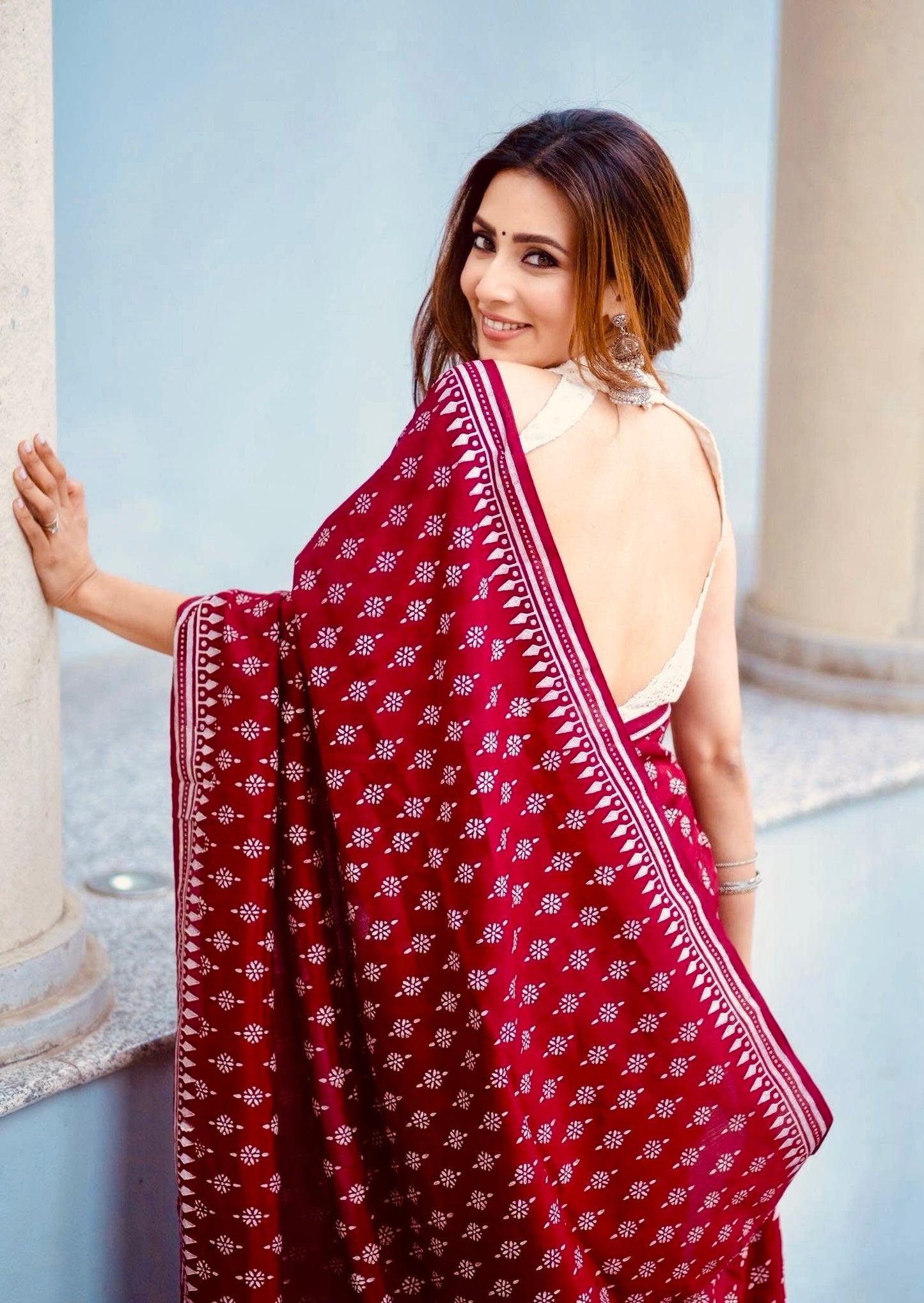 Deep Maroon Heritage Digital Print Saree