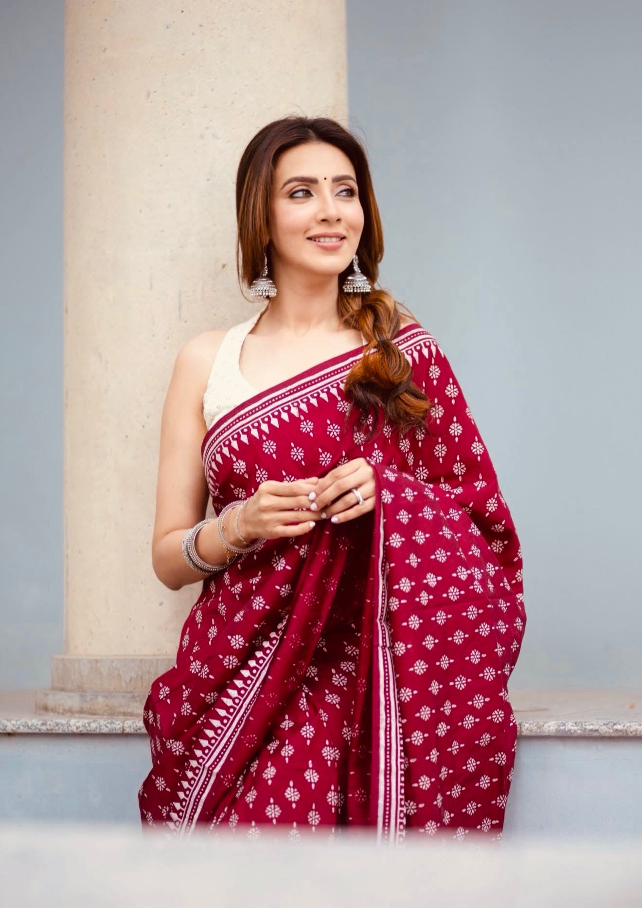 Deep Maroon Heritage Digital Print Saree