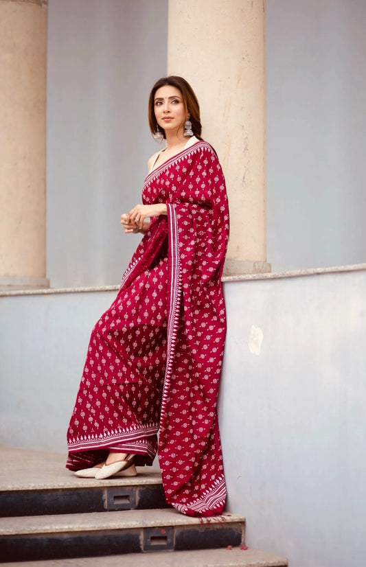 Deep Maroon Heritage Digital Print Saree