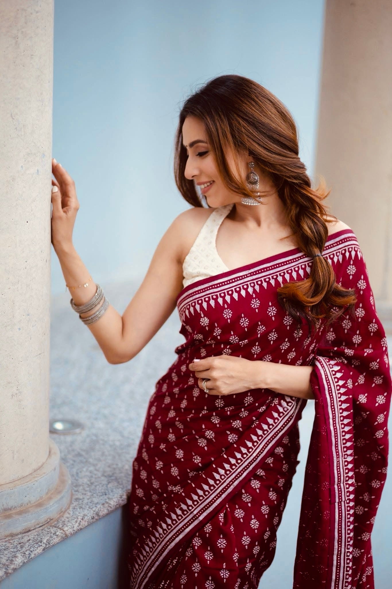Deep Maroon Heritage Digital Print Saree