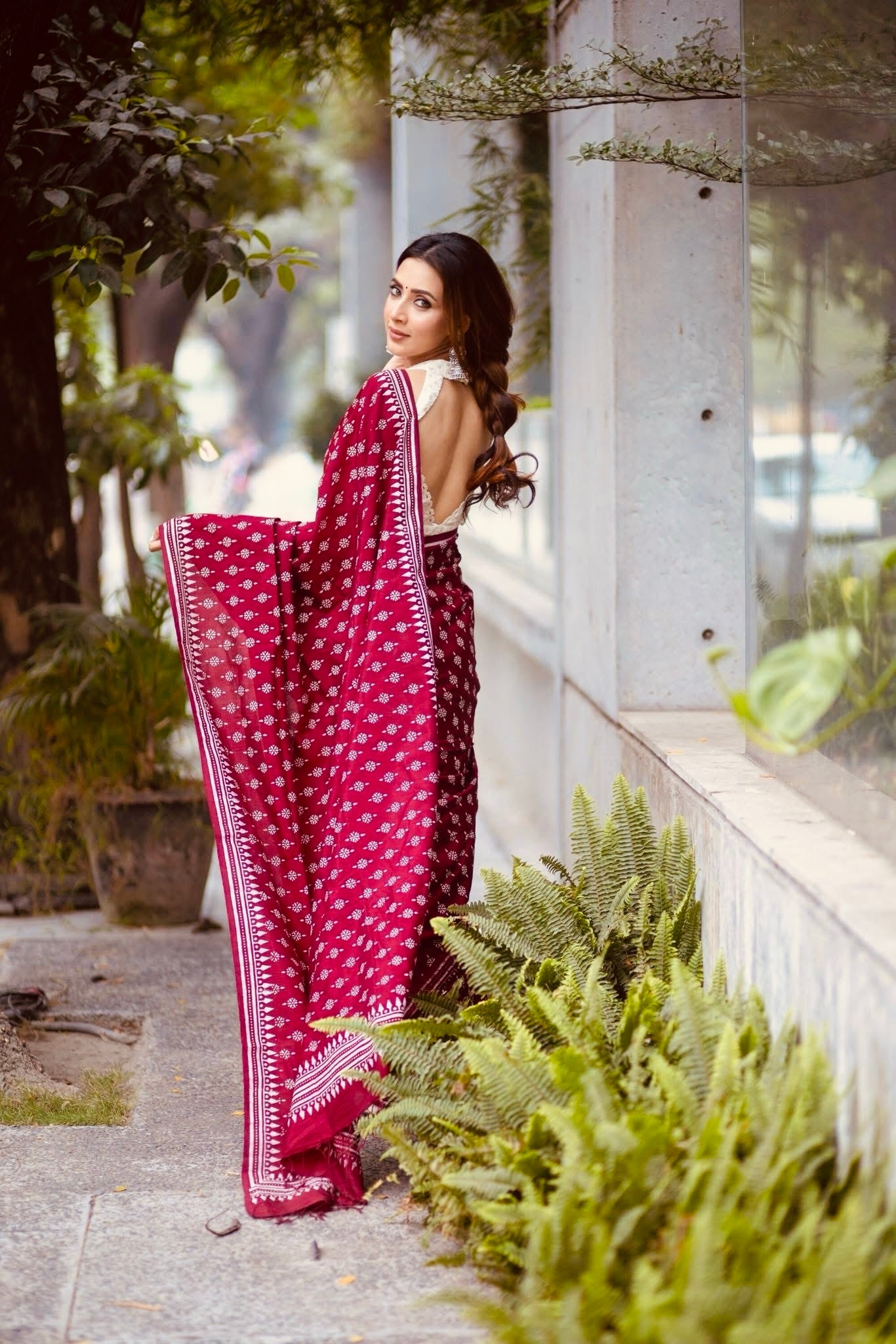 Deep Maroon Heritage Digital Print Saree