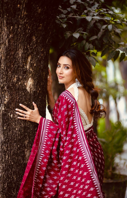 Deep Maroon Heritage Digital Print Saree