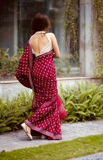 Deep Maroon Heritage Digital Print Saree